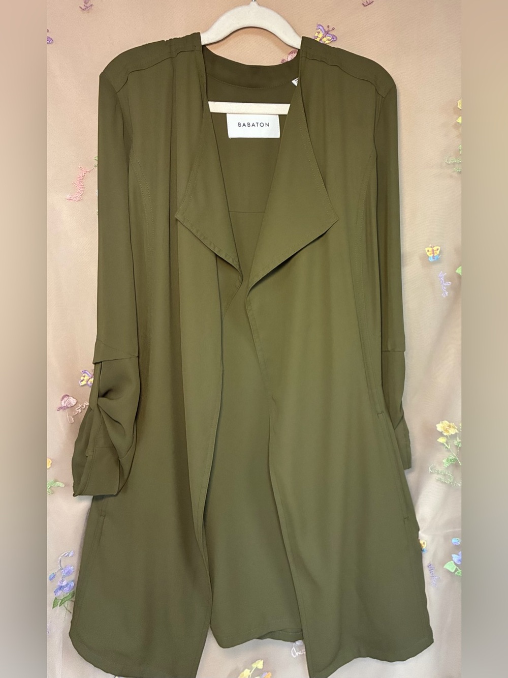 Aritzia Babaton Quincey Flowy Trench Coat Olive XXS